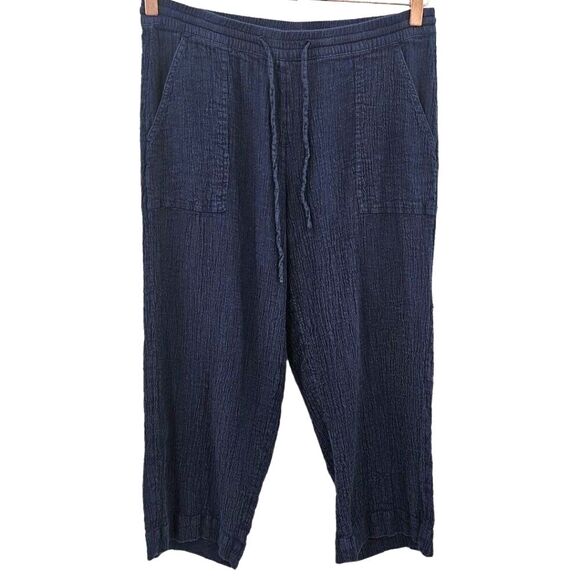 J. Jill Pure Jill Womens M Petite Blue Textured Linen Blend Pull On Pants - Picture 1 of 12